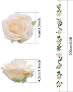U'Artlines 3 Pack Artificial Champagne Rose Vines Floral Garlands Total 19.5 Ft Fake Vine Silk Flower Garland for Indoor Outdoor Home Wedding Arch Garden Wall Decoration