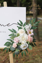 Faux Flower Swag Set of 2 for Wedding Welcome Signs Floral Swag Wedding Reception Ceremony Signs Decor (A-Pink)