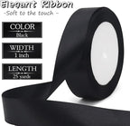Black Solid Satin Ribbon 1 Inch 25 Yards Solid Polyester Fabric Ribbon for Gift Wrapping Wedding Christmas Baby Shower Birthday Party Decoration Handmade Immortal Flower Craft