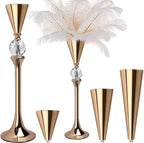 VIJIV Gold Flower Vase for Centerpiece Table Decorations Wedding Reception Decor, 18.9 Inch Tall Metal Vase for Feather Flower Holder Stand Floral Arrangement Gatsby Party Dinner Event Hotel