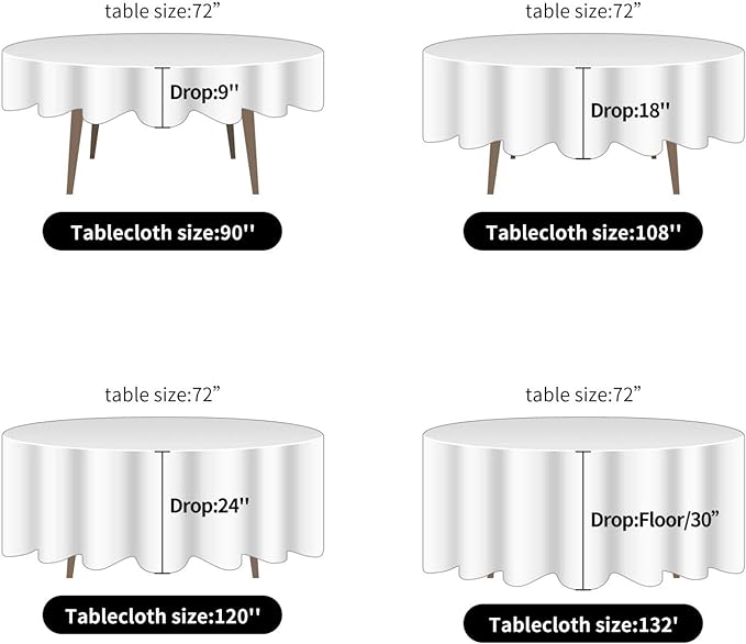 Ascoza 2pack 108 Inch Ivory Round Tablecloth in Polyester Fabric for Wedding/Banquet/Restaurant/Parties