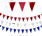 30 Ft Red Silver Blue Triangle Pennant Banner Bunting Hanging Paper Flag Garland for 4th of July American Independence Day USA National Day Patriotic Graduation Wedding Hen Party Decorations Supplies