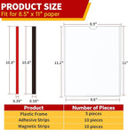 Magnetic Sign Holder 8.5 x 11 - Rigid Plastic Wall Sign Holder Reusable Adhesive Frames, Magnetic Frame for Refrigerator Door Window, Clear Rigid Print Protectors for Paper Picture, 5 Pack