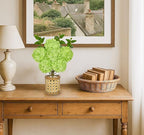 Hollyone Green Hydrangea Artificial Flowers in Woven Glass Vase with Faux Water Silk Hydrangeas Fake Flowers Floral Arrangement for Home Indoor Bathroom Kitchen Office Table Centerpiece Shelf Decor