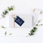 Andaz Press 100-Pack Thank You for Celebrating with Us Favor Tags Navy Blue with Florals Cardstock Gift Tags with Bakers Twine for Wedding Baby Shower Bridal Shower Party Favors 2 x 3.75-Inches
