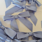 50pcs 2-1/2" Smog Blue Satin Ribbon Bows with Twist Ties Smog Satin Ribbon Bows for Candy Party Decoration Gift Packing Wrapping Accessories(2.5”,Airy Blue)