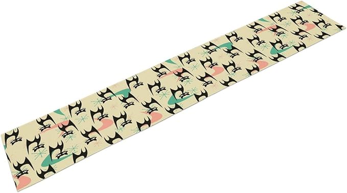 Mid Century Table Runner,Cat Geometric Stripe Colorful Abstract Pattern Print Tablecloth Burlap for Hotel Indoors Outdoor Dining Room Kitchen Holiday Party, 13x80in