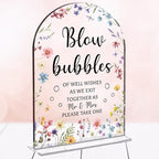 Wedding Sign Decor, Arch Acrylic 5x7 Inch, Blou Bubbles Sign Wedding Sign for Reception & Event, Bridal Shower Decorations, Wedding Table Sign Accessories for Anniversary And Party (Flower)