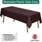 Brown Plastic Tablecloths 2 Pack Disposable Table Covers 54 x 108 Inch Party Tablecovers PEVA Coffee Table Cloths for BBQ Picnic Birthday Wedding Parties 8 ft Rectangle Table Use