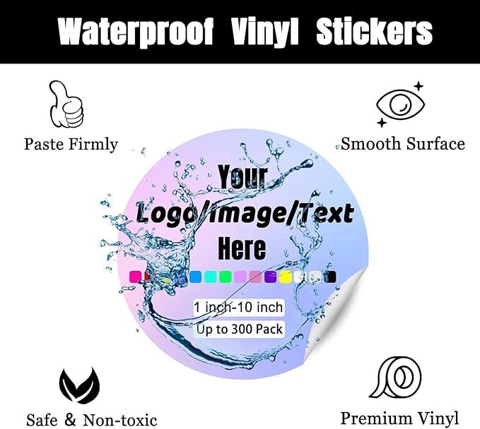 Custom Stickers for Weddings, Birthdays & Businesses - Personalized Labels with Your Logo - Waterproof, Fade and Heat Resistant - Pack of 100-1000 (Wreath C, 3 Inch)