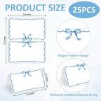 25 Pcs Blue Bow Place Cards, Blank Tent Name Cards for Food Buffet, Dinner Party, Wedding Reception, Bridal Shower Table Setting -08