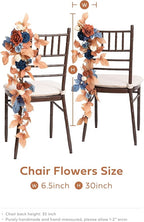 Ling's Moment Fall 10pcs Wedding Chair Decorations Aisle Floral Swag Artificial Pew Flowers Hanging Garland Terracotta Burnt Orange & Navy Blue for Ceremony Reception Church Rose Floral Party Outdoor