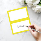 25 Pack Yellow Border Place Cards, Editable Name Cards for Table Setting, Tent Cards Food Label for Dinner Party, Bridal Shower, Wedding, Baby Shower and Events -T26
