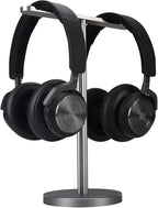 Double Headphones Stand, Aluminum Alloy Desk 3 Headsets Holder Supporting Desktop Earphone Hanger Mount Storage Rack with Heavy Base for Home and Office Display Spacegrey