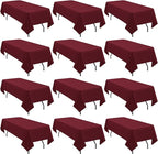 12 Pack 60 x 126 Inch Rectangle Tablecloth Burgundy Polyester Tablecloth for 8 Ft Rectangle Tables, Washable Fabric Table Cloth for Wedding Dining Table Buffet Parties Camping