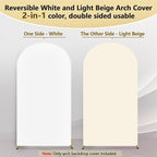 Hemmotop 7.2 ft Arch Backdrop Cover (One Piece Double Color), White and Light Beige Spandex Arch Stand Covers, Fabric Stretchy Background for Balloon Arches, Wedding, Birthday Party, Baby Shower