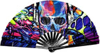 2 Pack Large Folding Rave Fan for Women/Men Holographic Festival Bamboo Clack Hand Fan Decorative Accessories for EDM, Music Festival, Event, Party, Dance, Performance,Halloween (Style-2)