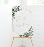 Personalized Wedding Welcome Sign, Greenery Modern Wedding Sign Signage 12" X 18" (Small), 27" (Medium), 36" (Large), Plastic, Modern, Pole Mount, Weather