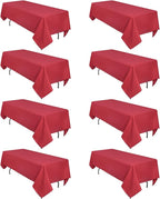 CozRhythm 8 Pack Red Tablecloth 60 x 126 Inch Rectangular Tablecloths for 8 Foot Rectangle Tables, Wrinkle Resistant Red Table Cloth Washable Polyester Fabric Table Covers for Buffet Wedding Party