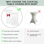 Cocktail Table Covers - 2 Pack 32"x 43" White Cocktail Table Tablecloth with Natural Wavy Round Skirt for Bar Wedding Party Banquet
