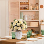 LESING Artificial Rose with Vase,Fake Silk Flowers Bouquets in Vase Table Centerpiece Arrangement for Kitchen Living Room (Champange)