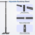 Pipe and Drape Backdrop Stand, 20x10ft Heavy Duty Adjustable Background Frame with Metal Base, Back Drop Holder for Parties Photography Wedding Photoshoot Decoration - Black