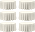 BRILLMAX 6 Pack Ivory Round Tablecloths 132 Inch - Circle Bulk Linen Polyester Fabric Washable Table Cloth Cover for Wedding Reception Banquet Birthday Party Buffet Restaurant