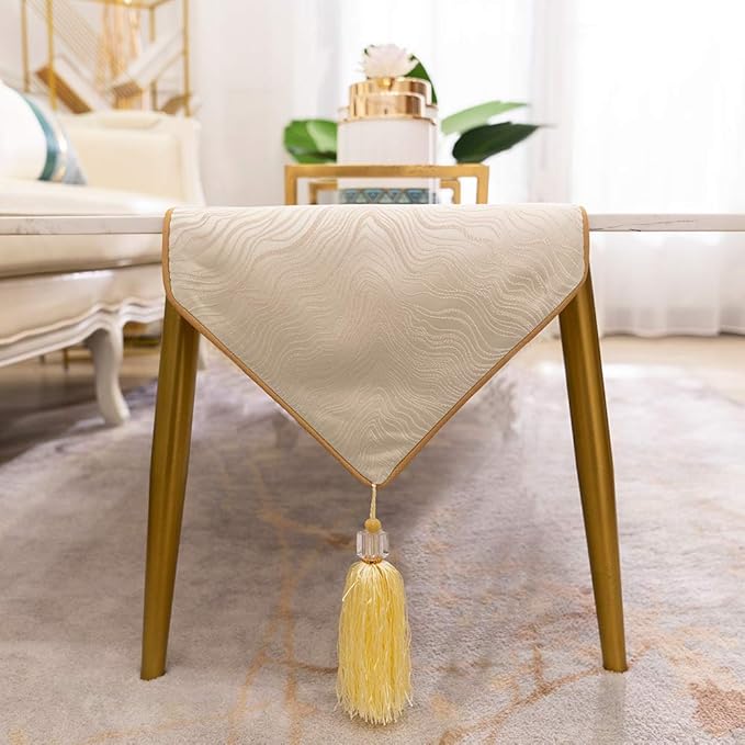 Avigers 12 x 90 Inch Decorative Luxury Abstract Striped Beige Table Runners with Tassels for Home Living Room Bedroom Art Decor Wedding