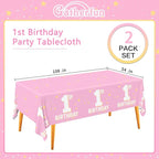 Gatherfun Baby Girl Party Supplies Set: 1st Birthday Decorations, Includes 2-Pack Baby Girl-Themed Tablecloths for First Birthday Decorations, Disposable Table Covers 54 x 108 Inch