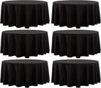 Round Tablecloth 6 Pack 90 Inch Black Tablecloths Washable Decorative Linen Polyester Table Clothes Cover for Dining Table Banquets Buffet Parties and Wedding