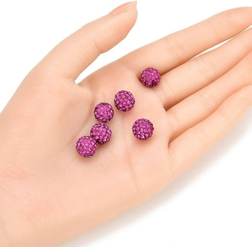100pcs Adabele Grade A Suncatcher Crystal Rhinestone Pave Loose Beads 10mm Fuchsia Pink Polymer Clay Disco Ball Spacers Compatible with Shamballa All Craft Jewelry Making DB10-22