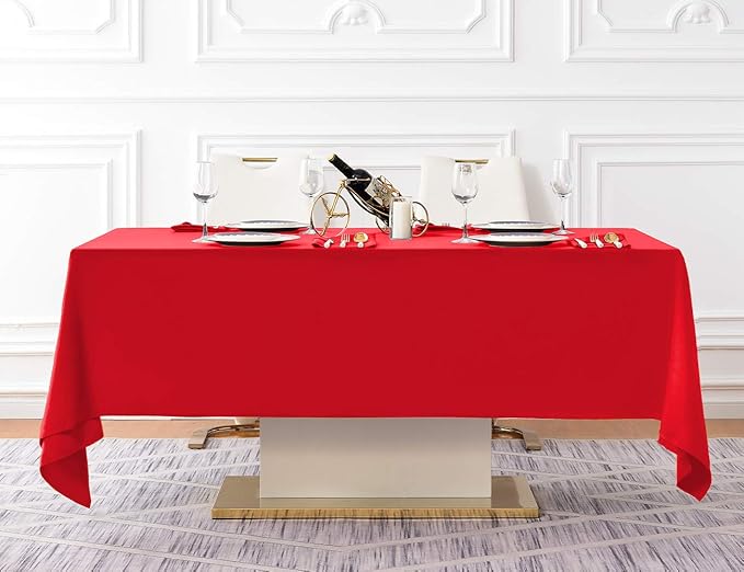Surmente Red Tablecloth 60 x 102-inch Rectangular Polyester Table Cloth for Weddings, Banquets, or Restaurants