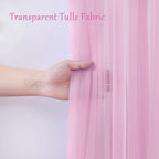 10×10ft Pink Tulle Backdrop Curtain with Lights String for Parties, Sheer Photo Curtain Backdrop Drapes for Wedding Party Photography Backgrounds