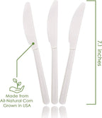 Ecovita 100% Compostable Knives - 500 Large Disposable Utensils (7 in.) Bulk Size Eco Friendly Durable and Heat Resistant Alternative to Plastic Knives with Convenient Tray