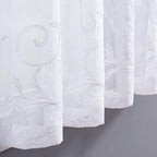 Floral Embroidery Sheer Curtains White 45 Inch Length, Vintage Rod Pocket Voile Drapes for Living room, Bedroom, Window Treatments Semi Crinkle Curtain Panels for Villa, Parlor, Set of 2, 52"x 45".