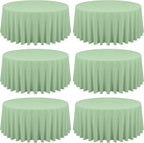6 Pack Sage Green Round Tablecloths - 90 Inch, Polyester Table Cover, Stain and Wrinkle Resistant Washable Fabric, Perfect for Wedding Banquet Parties