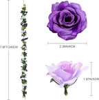 Veryhome 3PCS 23.7FT Artificial Purple Rose Flower Garland, Silk Hanging Floral Garland, Decorative Flower Vines for Room Decor Wedding Arch Flowers for Ceremony (Purple)