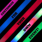 Pack of 12 Custom LED Party Foam Light Sticks Batons for Quinceaneras, Sweet 16, Bat Mitzvah, Parties, Birthdays, Guests, Party, Promotions 3 Color Lighting Modes Batteries 16"