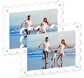 2Pack Acrylic Magnetic Photo Frame 5x7 Inch - Sleek Scalloped Design, 10+10mm Thick Crystal Clear Block, Freestanding Double-Sided Magnet |Trendy Home Gift (2 Pack, 5X7)