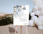 Welcome Wedding Sign Personalized, Soft Blue Flower Wedding Sign Decorations Signage 12" X 18" (Small), 27" (Medium), 36" (Large), Plastic, Modern, Pole Mount, Weather