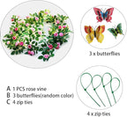 6FT Bendable Rose Vine with Butterflies, Wildflower Garland Hanging Floral Garland for Wall Decor Trellis Fence Home Room Decoration (Pink, 1pc)