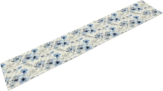 Watercolor Floral Table Runner, Blue Poppy Flower Seasonal Spring Summer Table Runner for Kitchen Dinning Table Runner Decor Home Wedding Party Holiday, 13x36 Inch