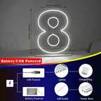 Number 8 Neon Sign for Birthday, 1.38ft Cool White USB Battery Powered Led Neon Sign for Party Wedding Anniversary Decor Light Sign (Number 8)