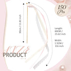 Taiyin 150 Pcs Lace Ribbon Stick Wands Wedding Wand Streamers with Bell Silk Ribbon Fairy Wand Wedding Send Off Streamer for Baby Shower Holiday Party Favors (Pink,Beige)