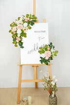 Wedding decor (pack of 2) Welcome Sign Flower Backdrop Garland For Ceremony Reception Wall Easel Home Decoration Entryway Faux Outdoor Board Head Table Decor (Flesh Pink & White)