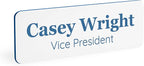 ExcelMark Custom Name Tag - Engraved Name Badge with Pin or Magnetic Backing, 16 Colors, 6 Fonts, and 2 Sizes to Choose from (White w/Blue Letters, 1"x 3")