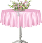 KKJIAF 1 Pack 60 Inch / 5ft Round Table Cloth, Light Pink Overlay Round Satin Table Cover, Silky Satin Dining Tablecloths for Wedding Buffet Parties Banquet Decoration