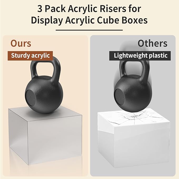 3 Pcs Acrylic Risers for Display, Acrylic Cube Box Food Display Risers Stand Shelf for Catering Dessert Collectibles Jewelry Figures Party (Silver3pc)