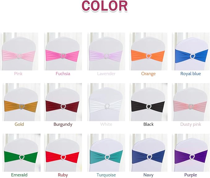 Howhic Pack of 30 Spandex Chair Sashes Bows Stretch Chair Cover Band with Buckle Slider Universal Elastic Chair Ties for Wedding Banquet Party Event Decoration (Orange)