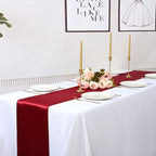 12 Pack Burgundy Satin Table Runner,12 x 108 inch Long Premium Smooth Table Runner for Wedding, Banquets, Birthday, Party, Graduation, Engagements,Table Runners fit Rectangle and Round Table